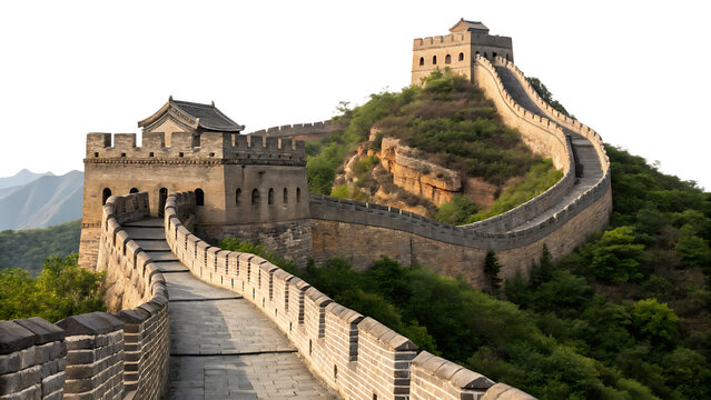 majestic great wall of china section isolated on white background PNG. AI GENERATED