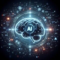 Glowing AI Brain with Floating Numbers and Formulas. use in presentations, education, posters, or modern digital designs.