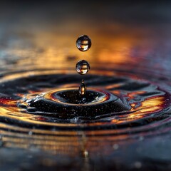 Abstract Artistic Teardrop Macro Shot on Black Surface with Reflection