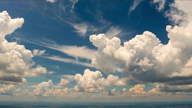 Puffy clouds rolling in the blue sky with white clouds