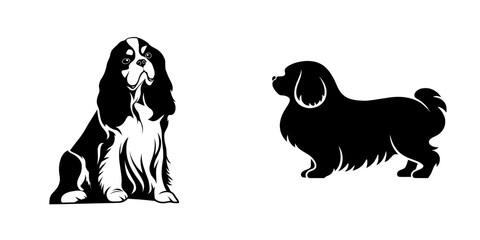 Fototapeta na wymiar A modern and simple silhouette design of a 'cavalier king charles spaniel Dog' is presented with a black icon on a white background