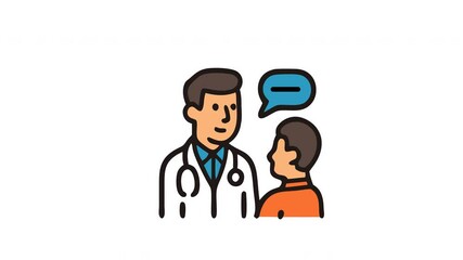 Animated doctor consultation Illustration of doctor and patient having serious conversation. Suitable for medical articles, healthcare newsletters, and counseling resources for patients.