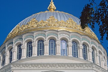  Kronstadt, Russia, September 5, 2024. Dome of the Naval Cathedral.                              