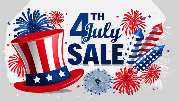 Fourth of july sale fireworks and uncle sams hat