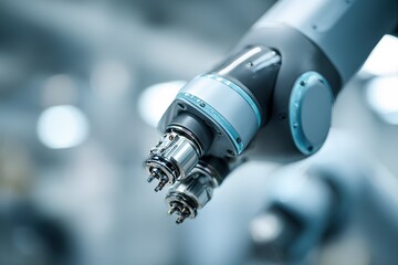 Advanced robotic arm with precise manipulators in a modern manufacturing facility during a productive workday