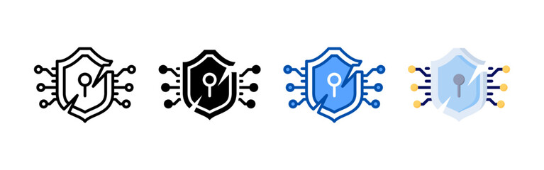 Fototapeta premium Cyber attack icon set bundle. Multi style icon collection perfect for websites, apps, and presentations. Simple vector icon collection