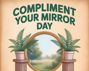 Stylish Gold Mirror with Succulent Plant, Perfect for Compliment Your Mirror Day. 