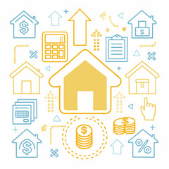 A set of real estate icons featuring various home and building symbols, perfect for property business and residential design concepts