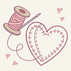 Stitched Fabric Heart Clipart for DIY and Sewing Themes
