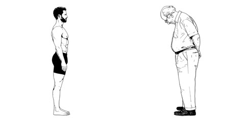 The image depicts a modern silhouette of a man standing from the side