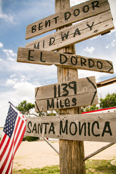 Adrian, Texas, USA. Route 66 Mile marker from the midway point on Route 66.