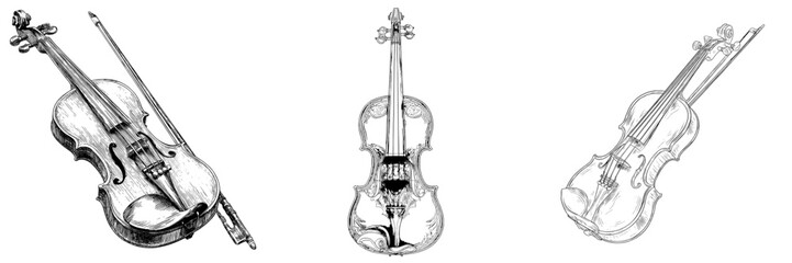 Obraz premium Classical violin accompanied by a bow, a stringed musical instrument represented as a flat modern icon suitable for music-related applications and websites