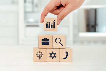 Building business strategy concept with blocks