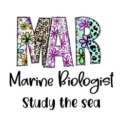 Marine Biologist Study the Sea Graphic Design with Flowers and Leopard Print