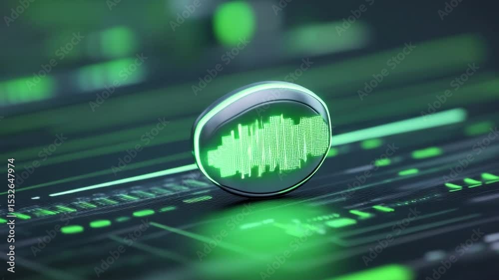 Poster Data Signal Visualization: Captivating macro shot of an abstract data visualization, portraying a digital waveform with a reflective water droplet effect.