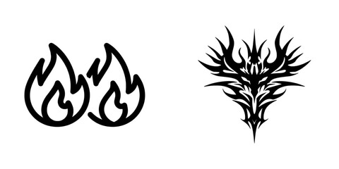 Flame symbols, such as a flame logo and a fire icon, are part of a modern icon set for fire