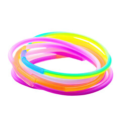 Neon Glow Bracelets, Glowing neon bracelets on dark wood; party supplies, isolated on transparent background