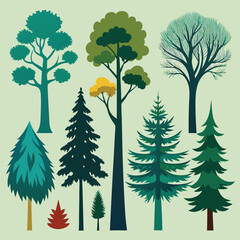 Obraz premium Tree Silhouettes Collection Various Species