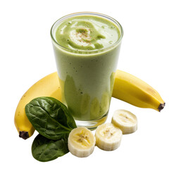 Refreshing green smoothie made with spinach, banana, and creamy texture, perfect for healthy snack or breakfast option. vibrant color and natural ingredients make it visually appealing