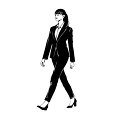 Fototapeta premium The black silhouette of a business woman in a modern format is seen taking a forward step