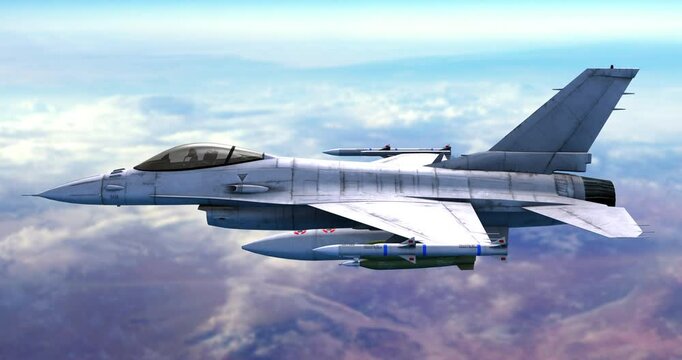 Armed Combat Jet Military Aircrafts Flying at High Altitude. War And Air Force Related 4K 3D Animation.
