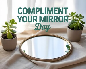 Stylish Gold Mirror with Succulent Plant, Perfect for Compliment Your Mirror Day. 