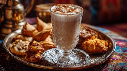 Aromatic Masala Chai with Crispy Samosas and Cookies on a Brass Tray