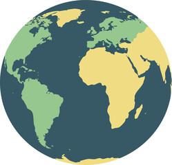 Obraz premium Globe Earth Map with Green and Yellow Continents in Flat Vector Style Illustration 