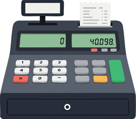 Cash register with receipt and numeric keypad vector illustration 