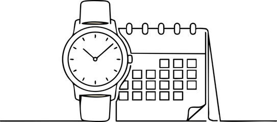 Wristwatch and calendar line art vector for time management and scheduling concepts 