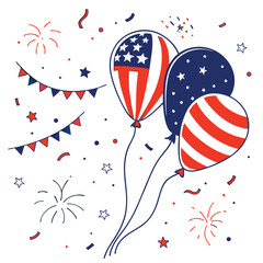 Patriotic Celebration 4th of July Balloons Flags and Stars Ai-Generated