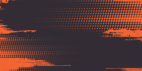 Orange and black grunge urban background with dry rough texture and halftones pattern. Hand drawn punk vector retro banner. Overlay texture stamps  modern arts
