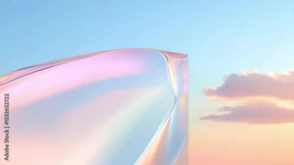 Poster translucent cube in sky: a minimalist, translucent cube floats gently against a serene sky, reflecti