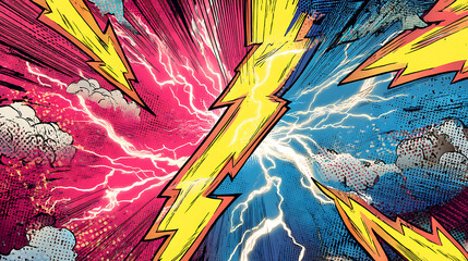 sparkling lightning colorfull, half vintage comic book pattern