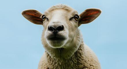 Obraz premium Close-Up of Sheep Face with Blue Sky Background