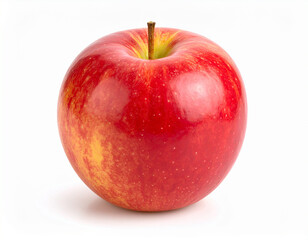 Glossy Red Apple with Stem on White Background, Studio Shot