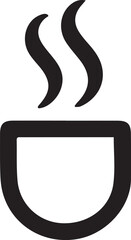 Black silhouette of a steaming cup, with two wavy lines rising above, indicating steam.