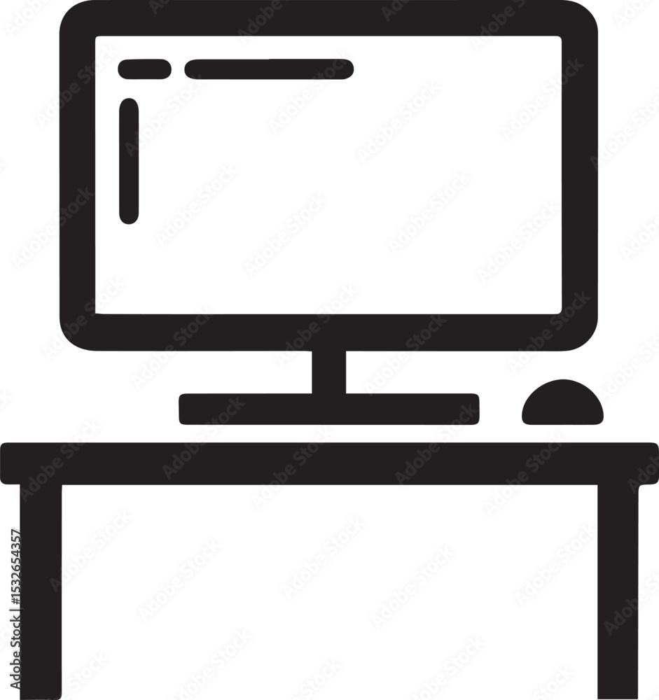Fototapete silhouette of a computer setup on a desk. features a wide monitor displaying a simplified text layou