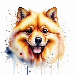 a red-haired, fluffy Pomeranian, a pet, a beautiful dog. an illustration. artificial intelligence generator, AI, neural network image. background for the design