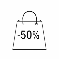 Shopping bag with 50% discount tag in minimalist design  