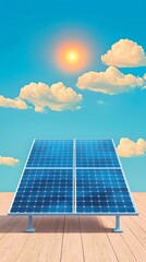Flat art of solar panels on a rooftop absorbing sunlight, representing renewable and clean energy. Ideal for eco-friendly, sustainability, and green technology themes.