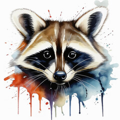 A grey raccoon, a wild animal. a genus of predatory mammals of the raccoon family. an illustration. artificial intelligence generator, AI, neural network image. background for the design