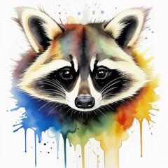 A grey raccoon, a wild animal. a genus of predatory mammals of the raccoon family. an illustration. artificial intelligence generator, AI, neural network image. background for the design