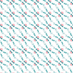 Fototapeta premium Seamless Floral Pattern with Pink Flowers and Green Leaves on White Background