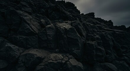 Dark, rough volcanic rock formations