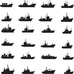 Fototapeta premium Vintage Sailing Ship Silhouettes – Black & White Nautical Vector SetOld and Modern Ship Illustrations – Maritime Silhouette CollectionHistoric Sailboat and Cargo Ship Silhouettes – Nautical Vector