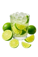 Caipirinha cocktail with lime and ice