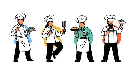Diverse Chefs Illustration of Four Culinary Professionals