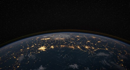 Obraz premium Earth observation from space showcasing illuminated cities under starry sky