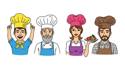 Diverse Chefs Cartoon Illustrations of Male and Female Cooks